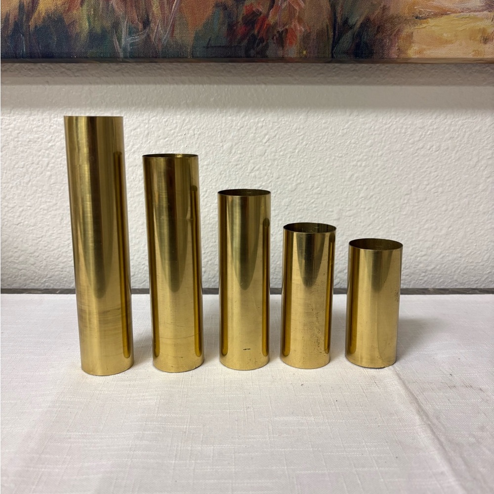 Set of 5 Vintage Modernist MCM Cylindrical Brass Votive candle Holders